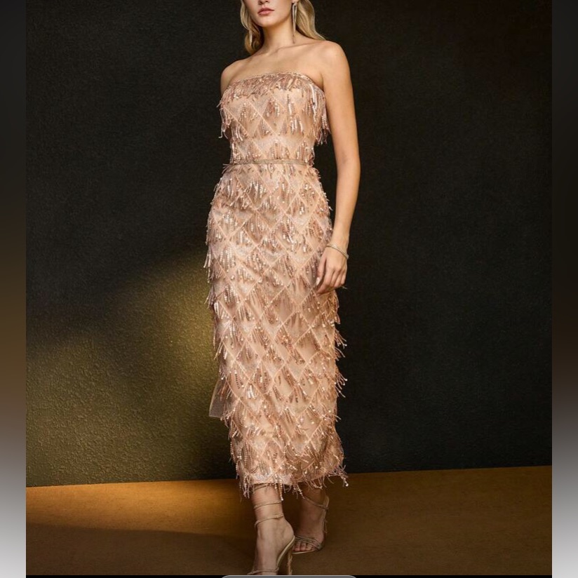 Luxe Beaded Tube Party Formal Evening Sequins Gown Dress